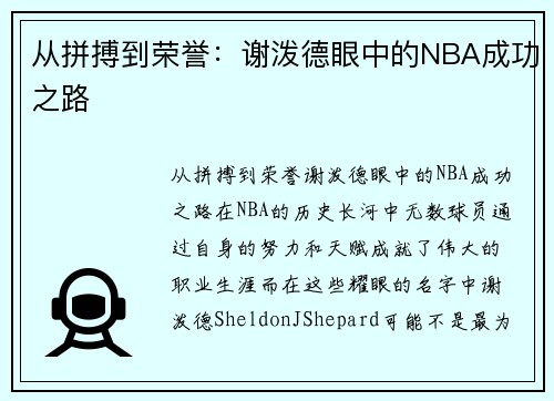 从拼搏到荣誉：谢泼德眼中的NBA成功之路