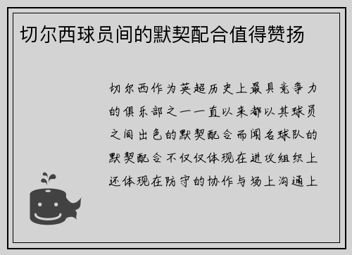 切尔西球员间的默契配合值得赞扬
