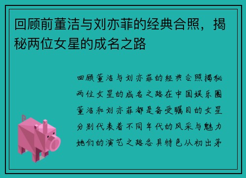 回顾前董洁与刘亦菲的经典合照，揭秘两位女星的成名之路